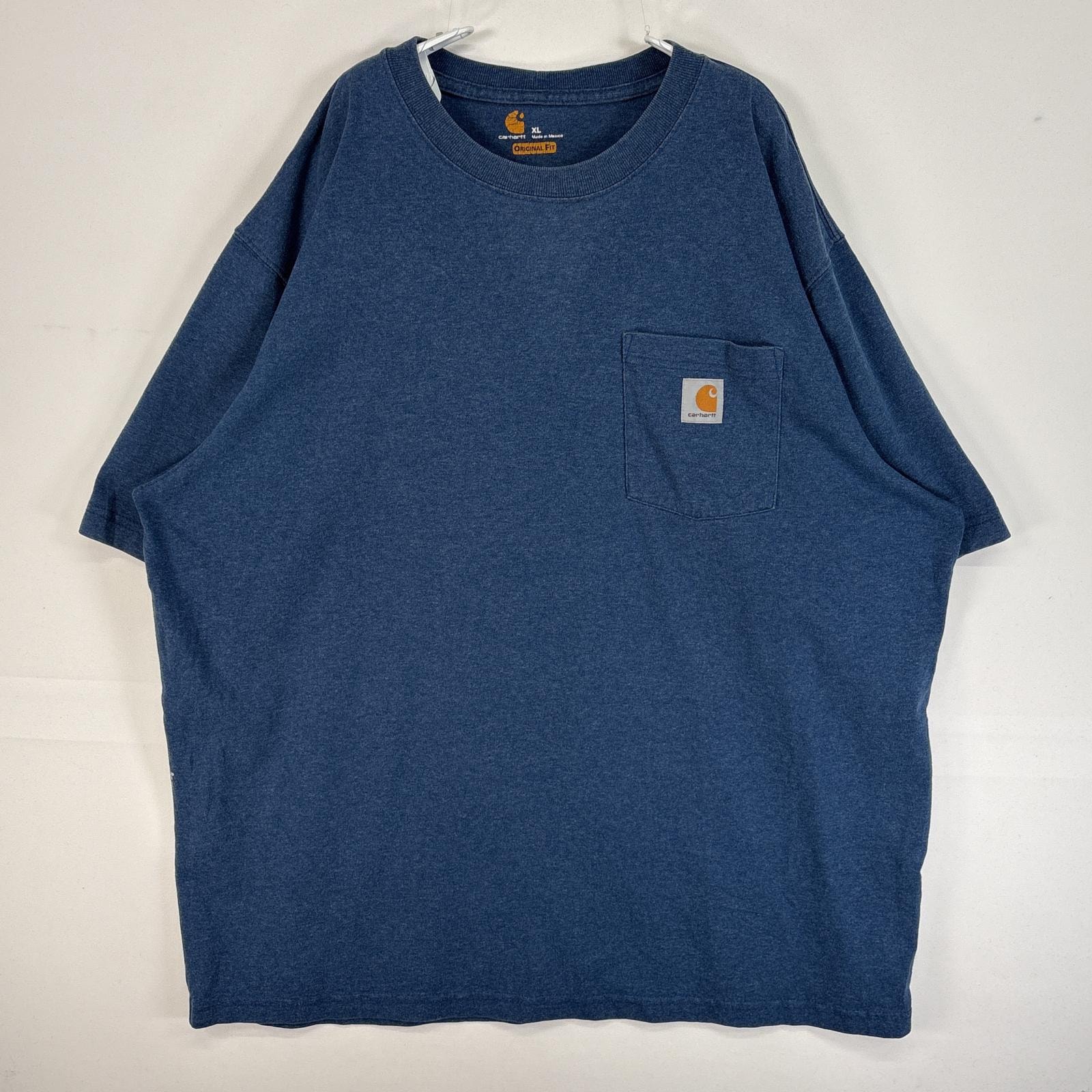 古着 カーハート Carhartt 半袖Tシャツ 大きいサイズ 肉厚 胸ポケ ワンポイント ロゴ XL  ブルー 無地 メンズ
