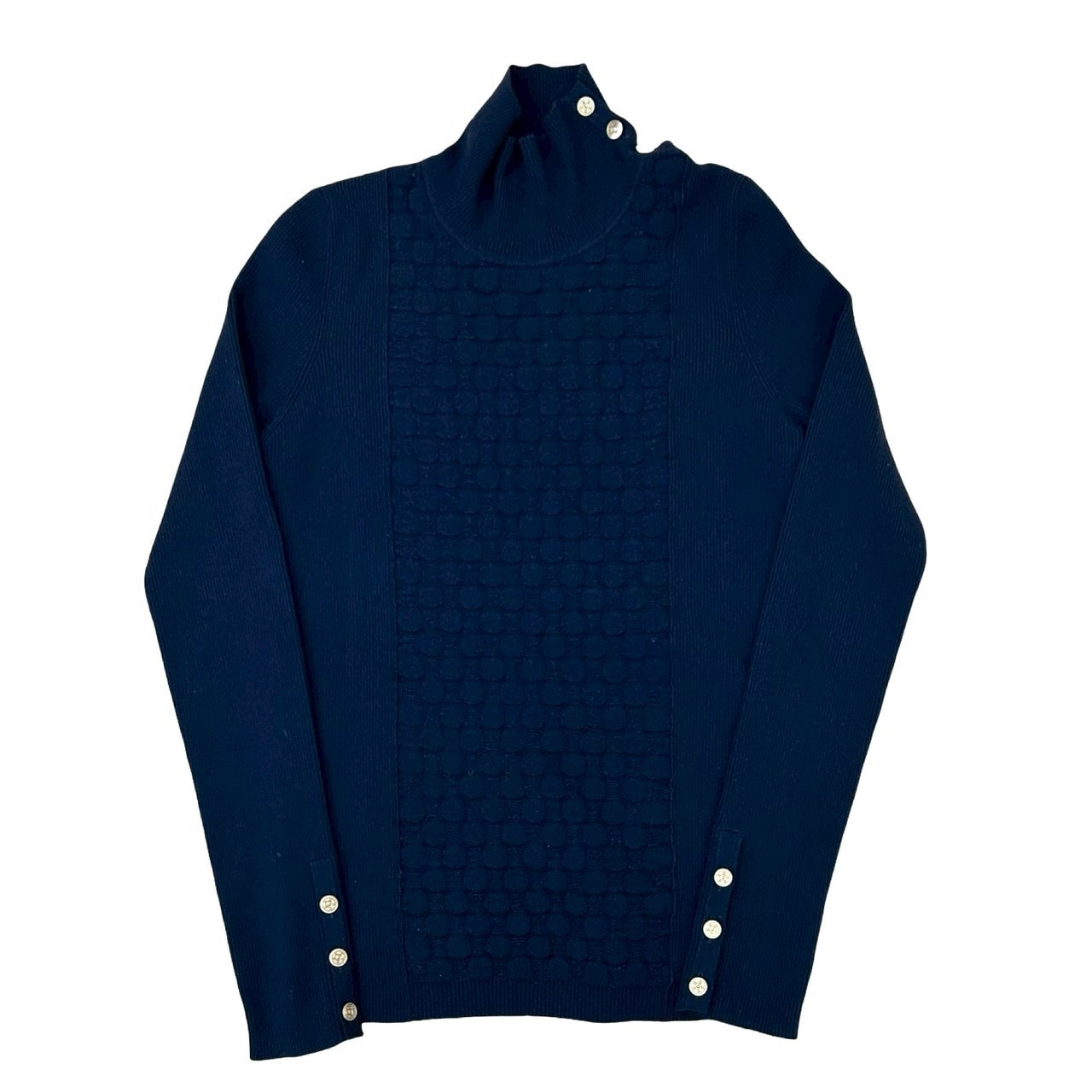 CHANEL シャネル ハイネック ゴールドボタン ウール ポリエステル ニット ネイビー
1762c