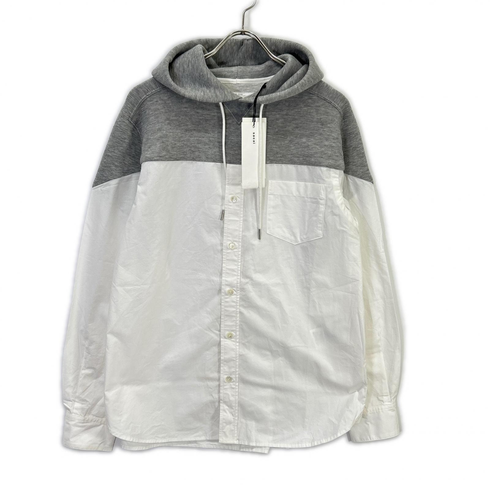 サカイ SCM-026 ホワイト×グレー ドッキング シャツ フーディ 1