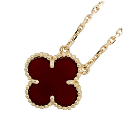 Van Cleef & Arpels ヴァンクリーフ&アーペル ネックレス ヴィンテージアルハンブラ アジャスター付き ジュエリー K18イエローゴールド カーネリアン VCARD38500 レッド 赤 レディース 約5.3g 美品【中古品】