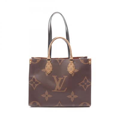 ルイ・ヴィトン LOUIS VUITTON オンザゴーMM モノグラムジャイアント リバース トートバッグ バッグ PVCコーティングキャンバス レザー ベージュ レディース ブラウン系 / ベージュ系 M45321 【中古】
