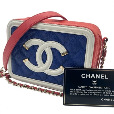 CHANEL シャネル ショルダーバッグ CCフィグリー ココマーク キャビアスキン レザー 斜め掛けショルダーバッグ バッグ ミニ 赤×マルチカラー ゴールド金具 2番台 ★ギャラ付★