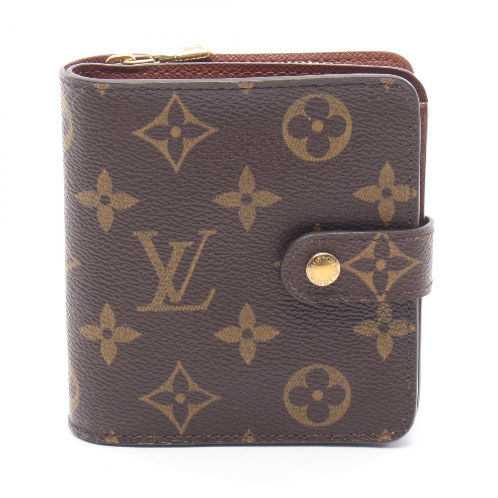 ルイ・ヴィトン LOUIS VUITTON コンパクトジップ 二つ折り財布 財布 PVCコーティングキャンバス モノグラム レディース ブラウン系 M61667 【中古】