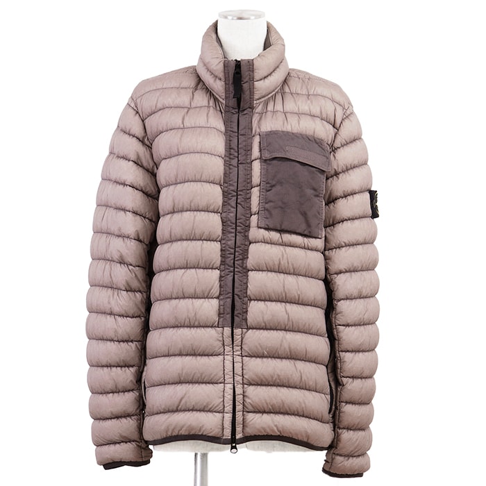 STONE ISLAND ストーンアイランド ダウンジャケット サイズ S レディース スタンドカラー ジップアップ 袖ロゴパッチ アウター ピンクベージュ ベトナム製