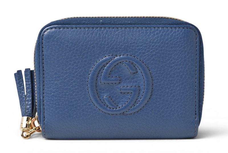 グッチ コインケース/カードケース GUCCI ミニ財布 インターロッキングG ソーホー 型押しカーフ ブルー 598209【中古】