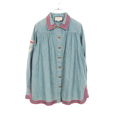 グッチ GUCCI Amour de Jour インターロッキングGボタン ヴィンテージ加工 長袖 衣料品 トップス コットン ファブリック レディース ブルー系 605547 【中古】