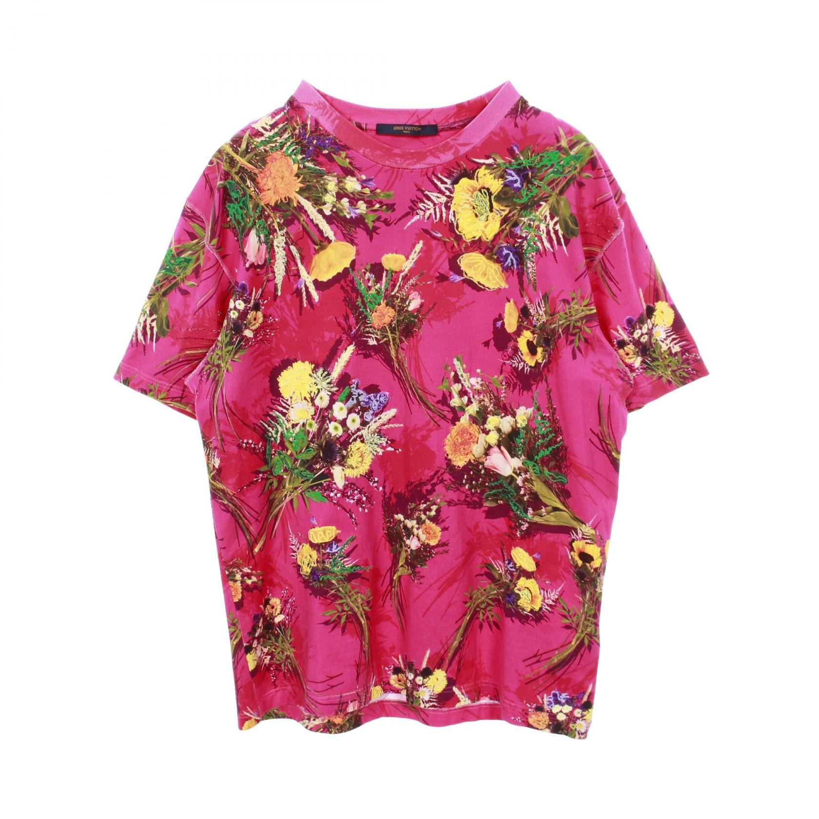 ルイ・ヴィトン LOUIS VUITTON フラワーエンブロイダリー 半袖Tシャツ 衣料品 トップス コットン メンズ ピンク系 / マルチカラー 【中古】