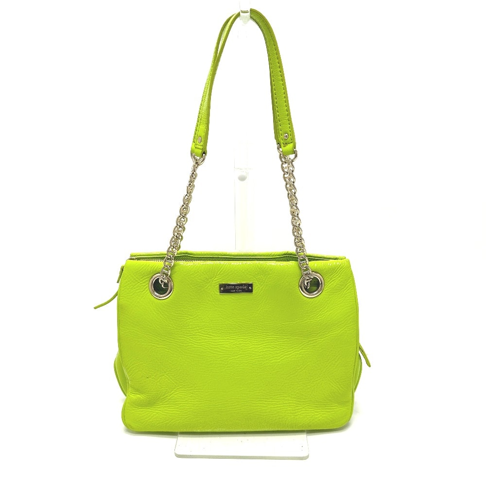 ケイトスペード Kate Spade プレートロゴ ハンドバッグ トートバッグ チェーン カバン ショルダーバッグ エナメル グリーン