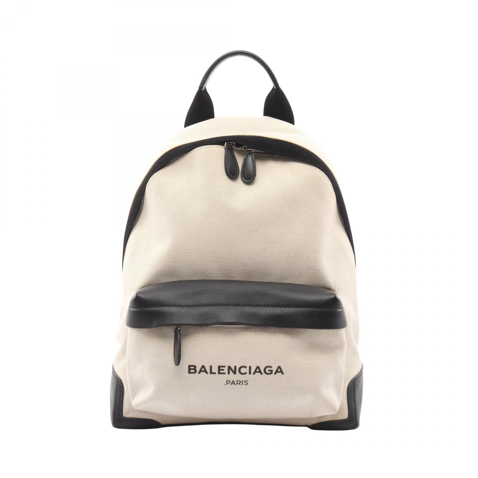 バレンシアガ BALENCIAGA ネイビー エクスクルーシブ リュックサック バックパック バッグ キャンバス レザー メンズ レディース ホワイト系 / ブラック系 409010 【中古】