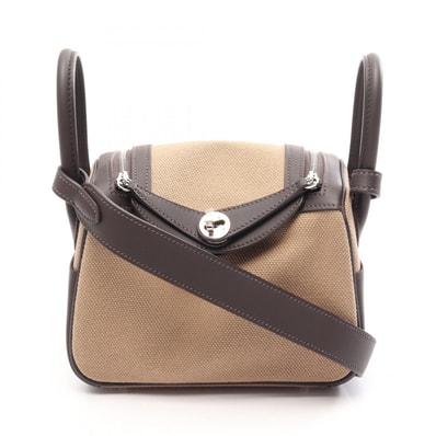エルメス HERMES リンディ 2 ミニ ベブラン ムース ショルダーバッグ バッグ キャンバス レザー トワルゴエラン / ヴォースイフト トワルゴエラン ムース レディース ブラウン系 / グレー系 【中古】