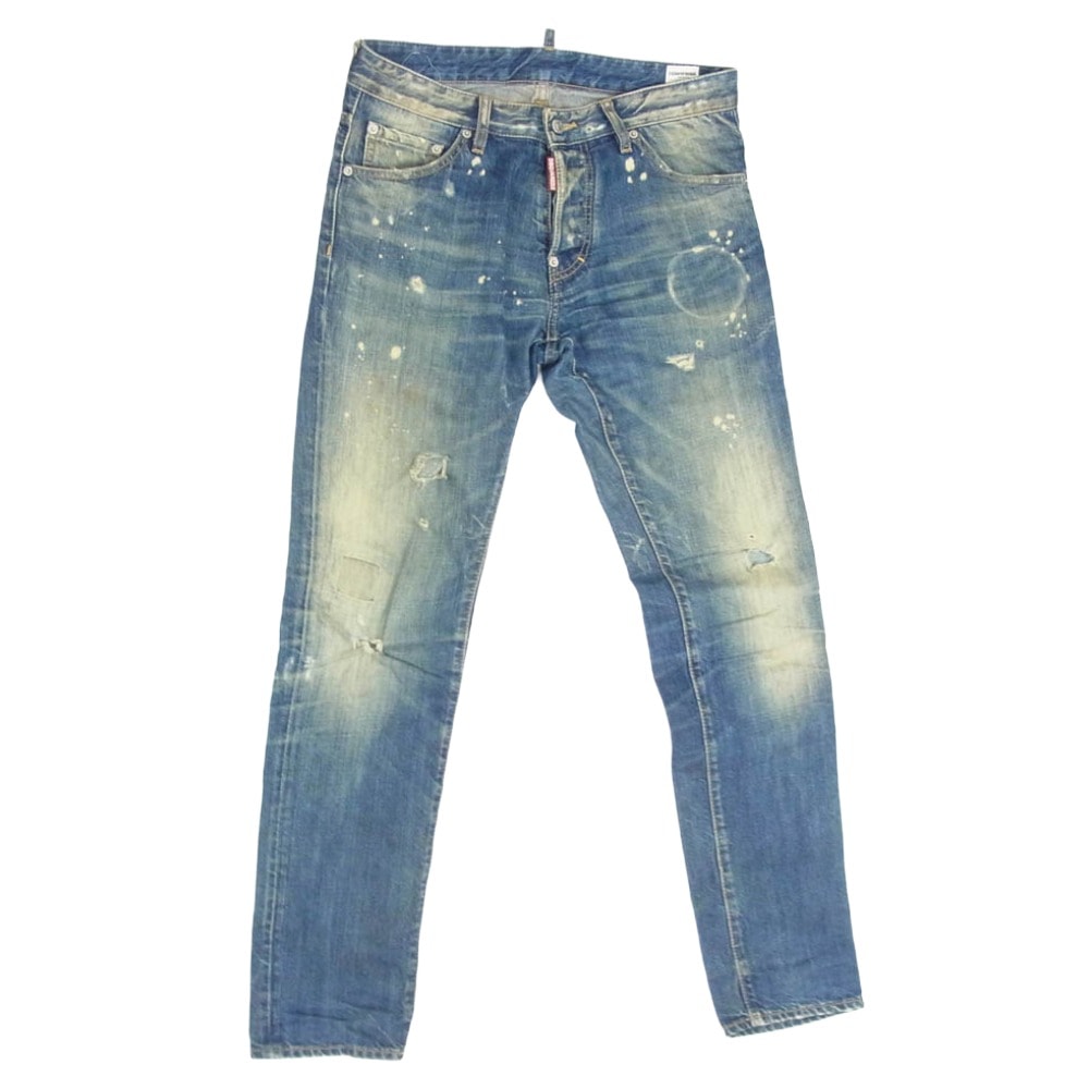 DSQUARED2 ディースクエアード デニムパンツ 15SS S71LA0915 COOL GUY JEAN クールガイ ジーンズ ダメージ加工 ボタンフライ ワッペン デニム パンツ インディゴブルー系 46【中古】
