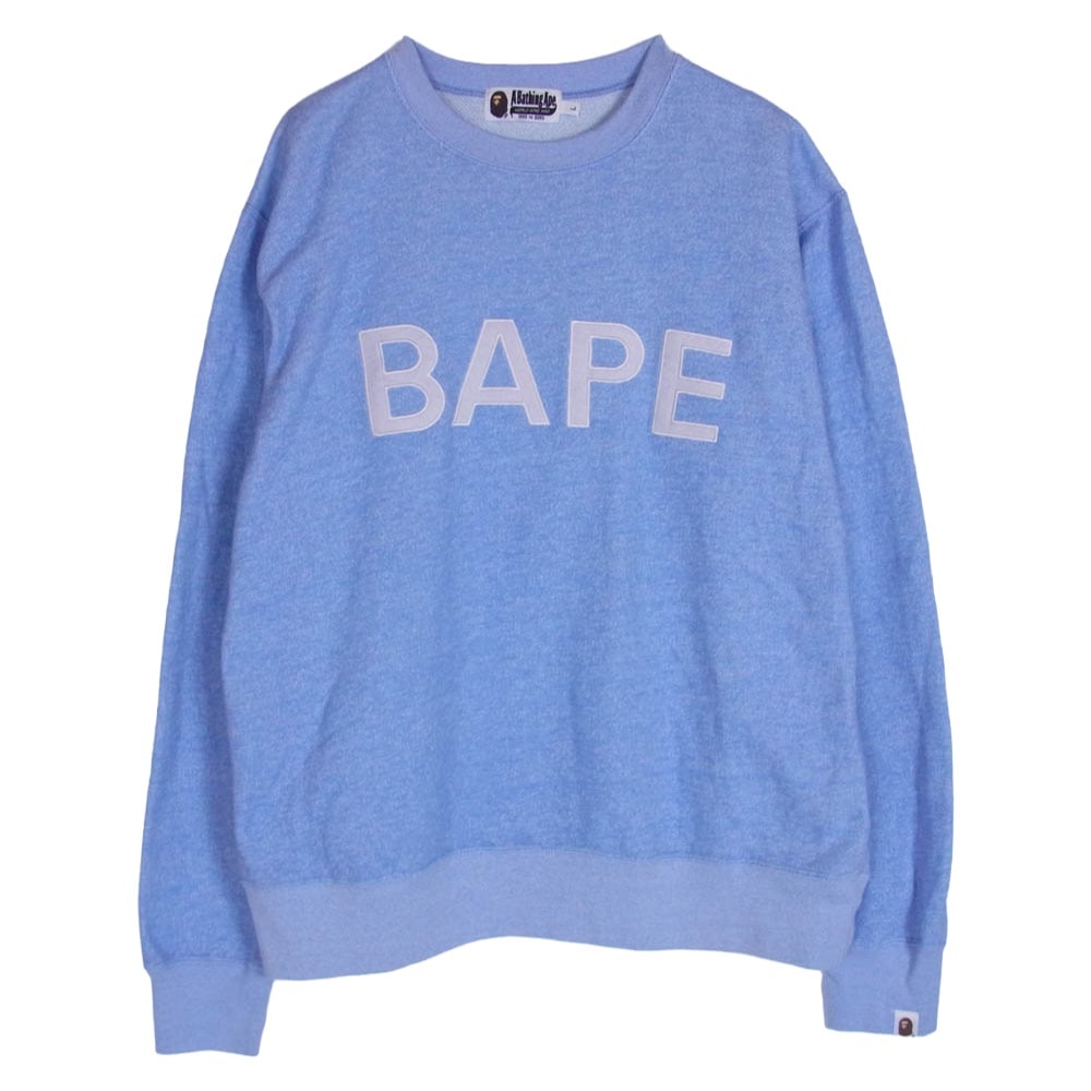 A BATHING APE アベイシングエイプ Tシャツ BAPEロゴ クルーネック スウェット トレーナー ライトブルー系 L【中古】