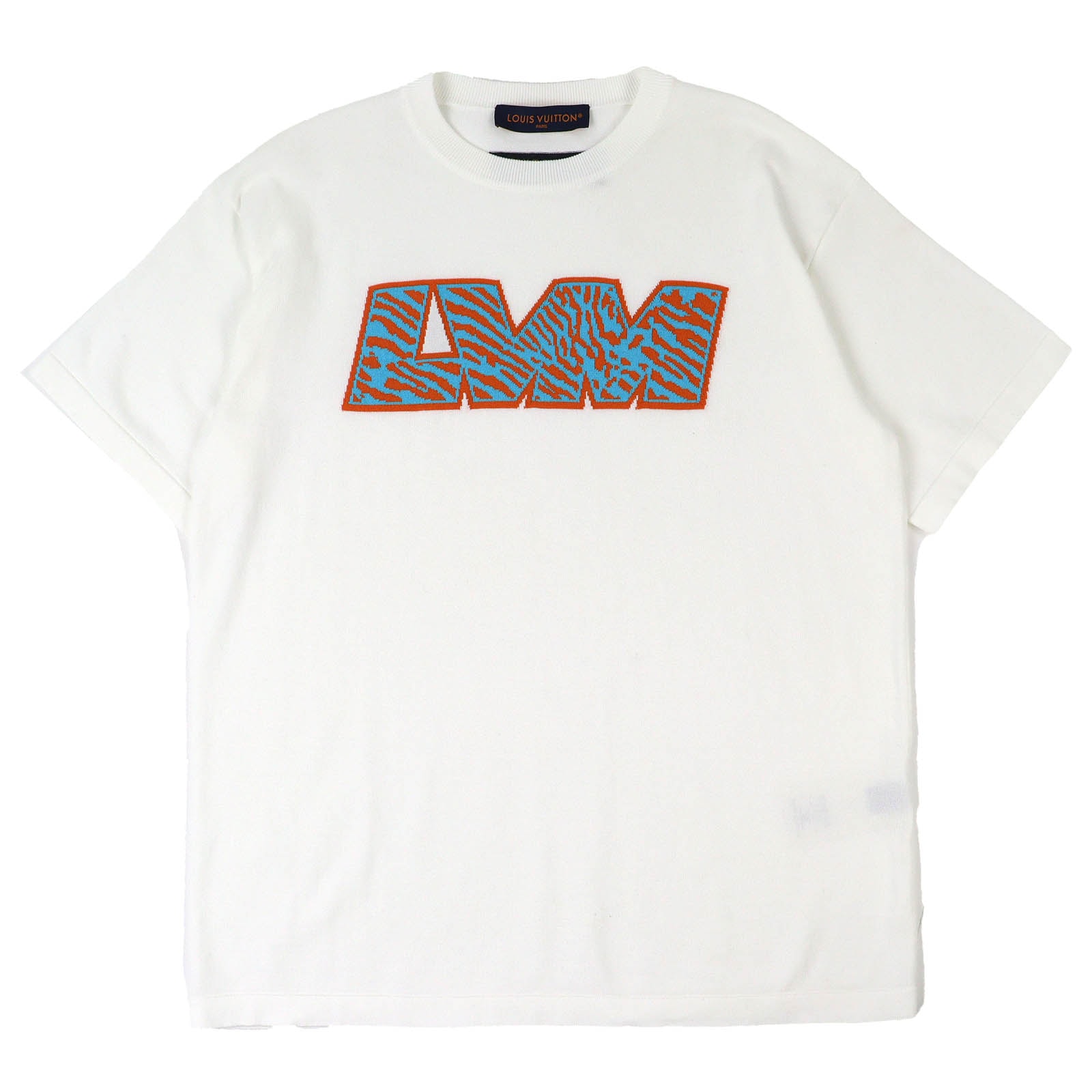 極美品 ルイヴィトン LVロゴ クルーネック 半袖ニット ホワイト メンズ M