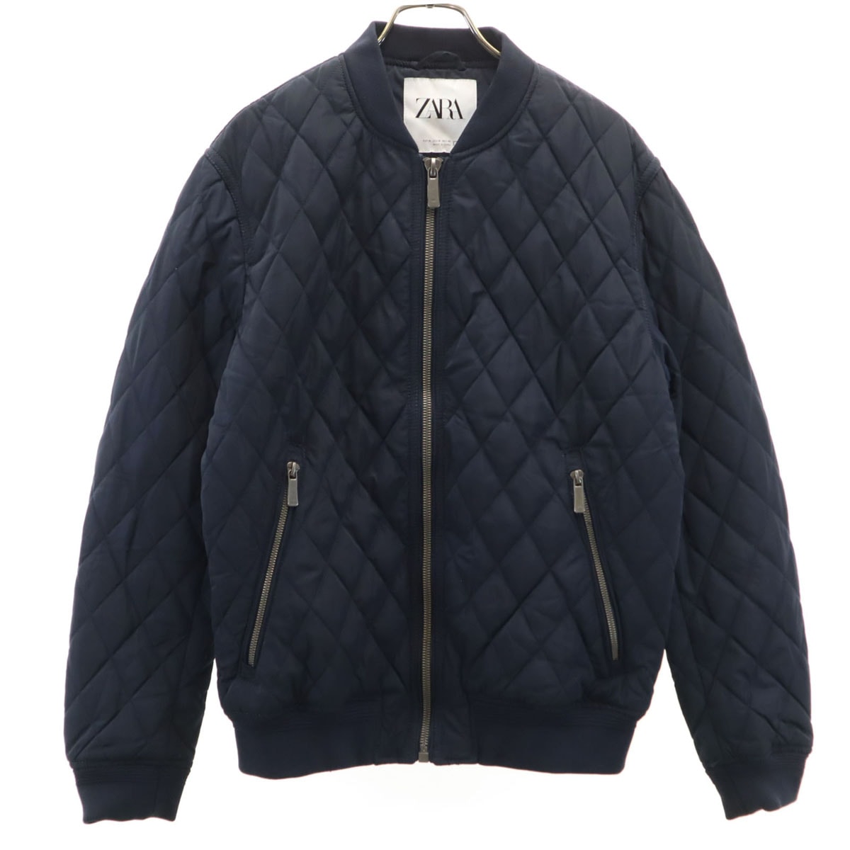 ZARA キルティング ジャケット ブルー ナイロン ブルゾン ノーカラー