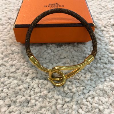 エルメスブレスレット レザー ブラウン×ゴールド アクセサリー