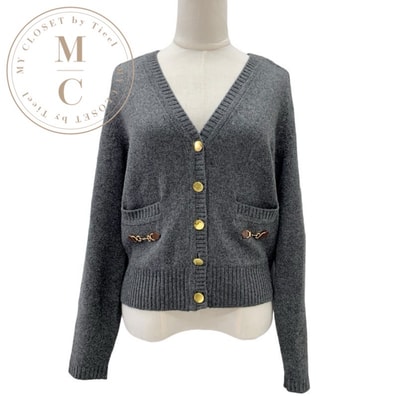 グッチ GUCCI トップス カシミヤ グレー ホースビット カーディガン