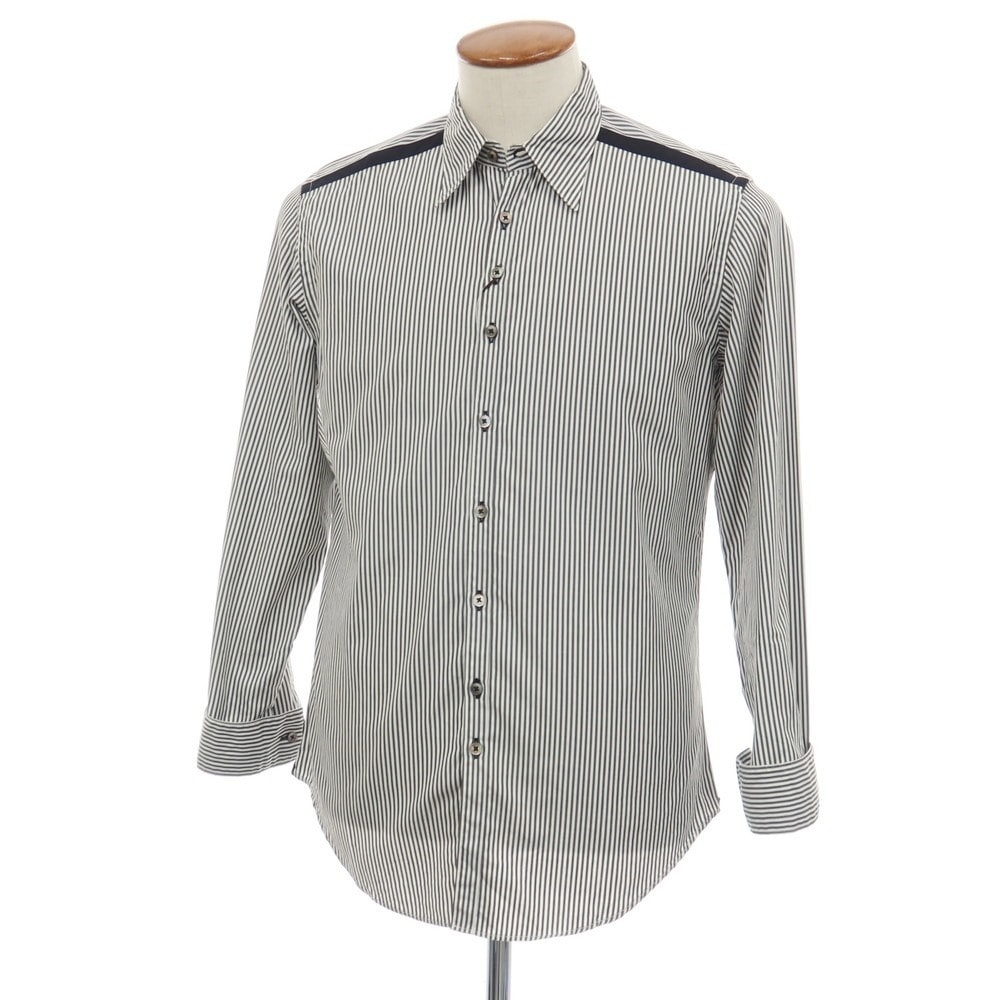 【中古】ポールスミスコレクション PAUL SMITH COLLECTION コットン ストライプ 変形ターンナップカフス カジュアルシャツ グレーxホワイト【サイズM】【メンズ】
