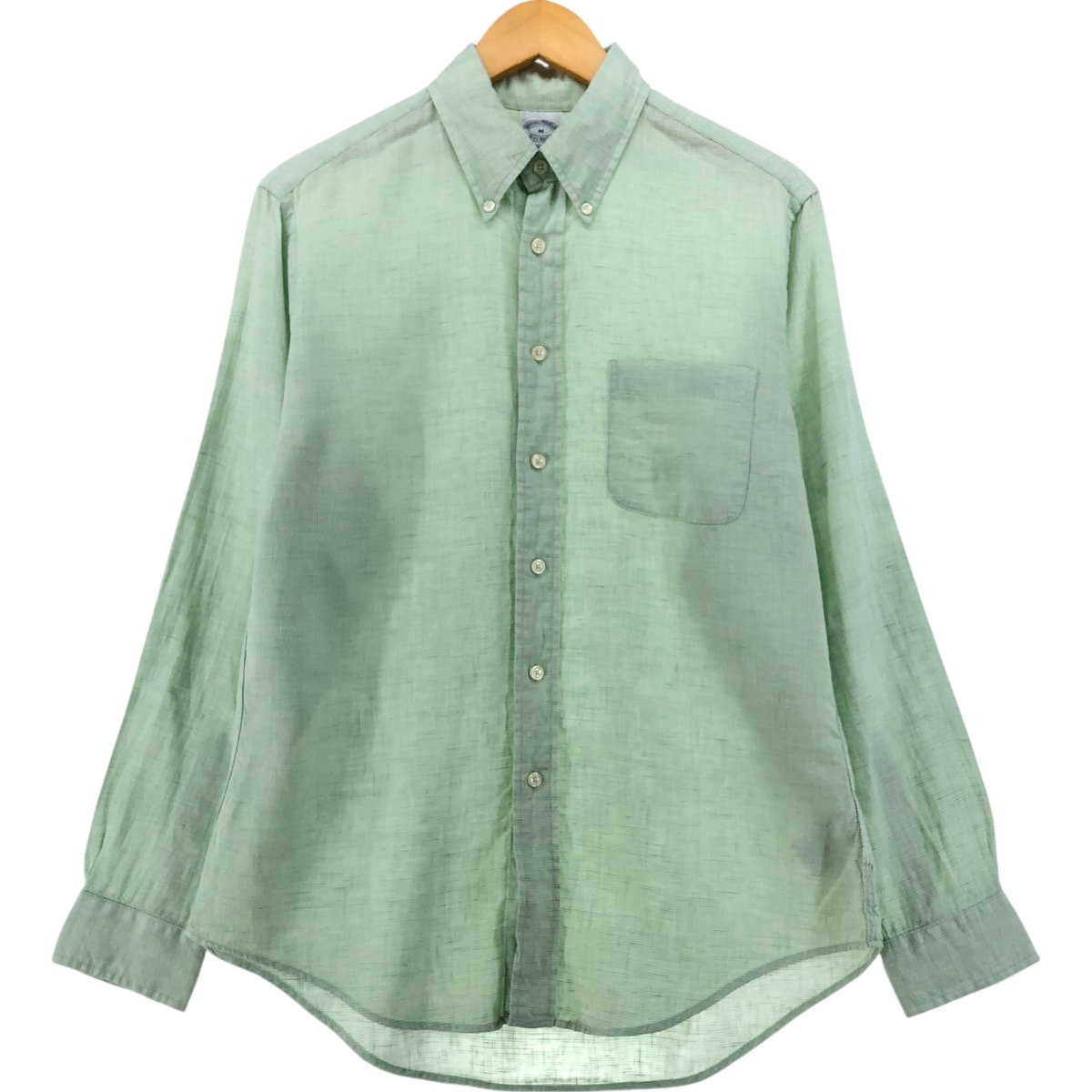 古着 ブルックスブラザーズ Brooks Brothers Est.1818 千鳥格子柄 長袖 リネン ボタンダウンシャツ メンズM相当/eaa540737