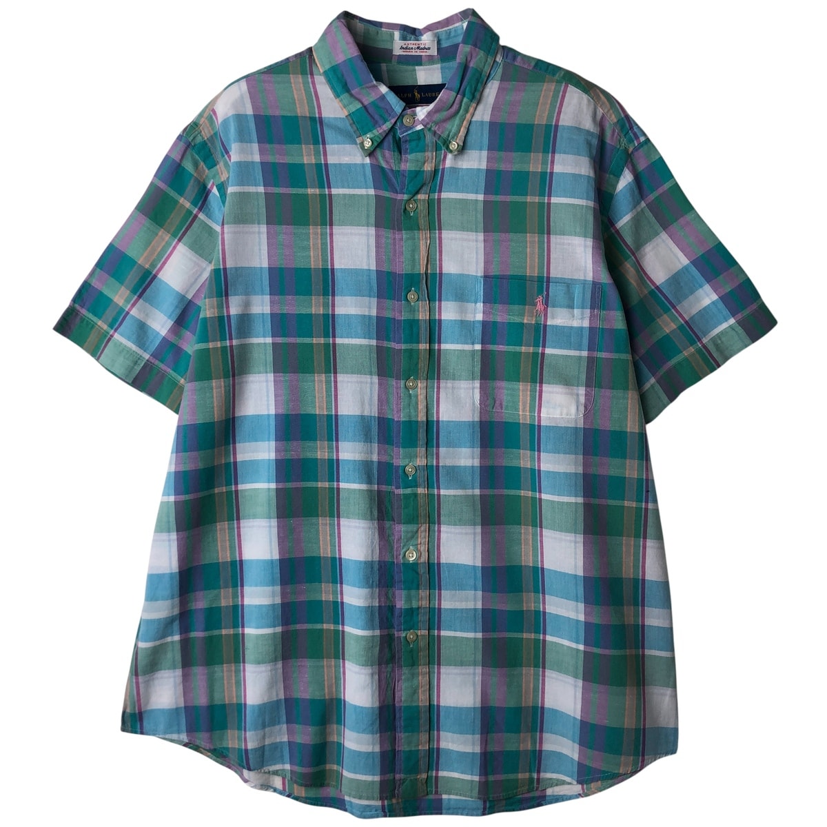 古着 ラルフローレン Ralph Lauren マドラスチェック 半袖 ボタンダウン チェックシャツ メンズXL相当/eaa611049