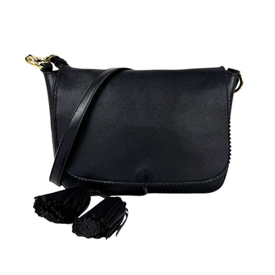 ロエベ LOEWE ショルダーバッグ アナグラム レザー ブラック ゴールド レディース【中古】 z11117