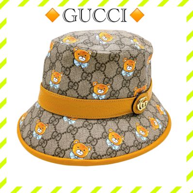 極美品 グッチ 660704 KAIコラボ ベア GGスプリーム M ハット 茶