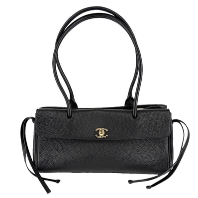 CHANEL シャネル トートバッグ スモール ショッピングバッグ ココマーク 肩掛け グレインド カーフスキン ブラック 黒 ゴールド金具 レディース 美品【中古品】