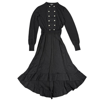 CHANEL シャネル ワンピース ココマーク アパレル 服 長袖 フリル ラメ 36 ブラック 黒 レディース 秋 冬 美品【中古品】