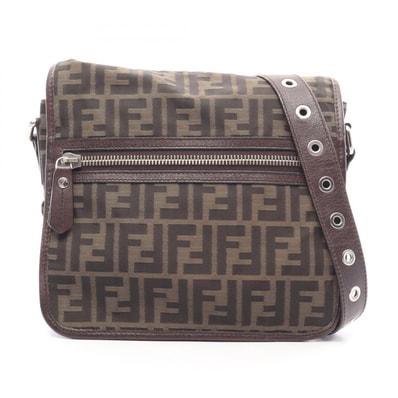 フェンディ FENDI ズッカ ショルダーバッグ バッグ キャンバス レザー メンズ レディース ブラック系 / カーキ系 7VA230 【中古】