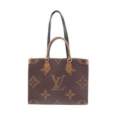 ルイ・ヴィトン LOUIS VUITTON オンザゴーMM モノグラムジャイアント リバース トートバッグ バッグ PVCコーティングキャンバス レザー ベージュ レディース ブラウン系 / ベージュ系 M45321 【中古】
