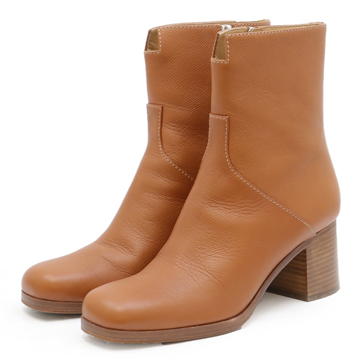 【新品同様】HERMES エルメス レザーブーツ サイズ 38 1/2 レディース サイドジップ ヒール シューズ 靴 箱・袋付属 ライトブラウン 茶色 イタリア製