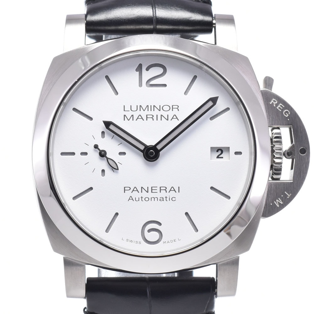 パネライ PANERAI PAM01271 ルミノールマリーナ クアランタ デイト ホワイト 自動巻き メンズ 美品 箱・保証書付き 腕時計 O#148950