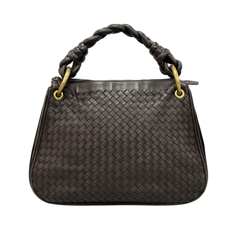 BOTTEGAVENETA ボッテガヴェネタ ハンドバッグ イントレチャート ワンショルダー 169850 ラムスキン    ダークブラウン ゴールド金具 レディース【中古品】