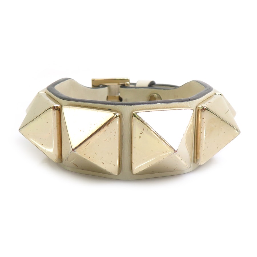 ヴァレンティノ ガラヴァーニ Valentino Garavani ブレスレット レザー/メタル アイボリー/ゴールド レディース【中古】 56746j