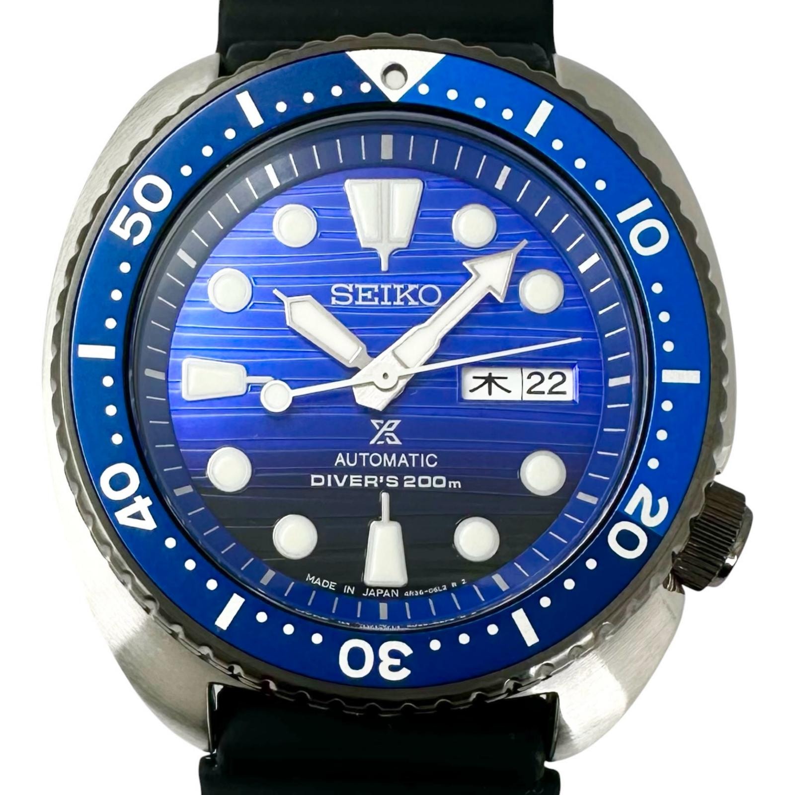 美品 SEIKO セイコー プロスペックス ダイバースキューバ 4R36-05H0 腕時計 ステンレススチール/ラバー ブラック 自動巻き ブルー文字盤 メンズ【中古】