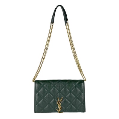 サンローラン SAINT LAURENT チェーンウォレット ショルダーバッグ ベッキー レザー グリーン ゴールド レディース 585031【中古】 z9929
