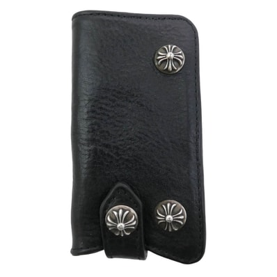 CHROME HEARTS クロムハーツ(原本無) キーケース KEY CASE クロスボールボタン レザー キーケース ブラック系 シルバー系【中古】