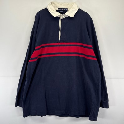 古着 90's/90年代 ノーティカ NAUTICA 長袖シャツ ラガーシャツ ワンポイントロゴ 大きいサイズ 2X ネイビー系 メンズ