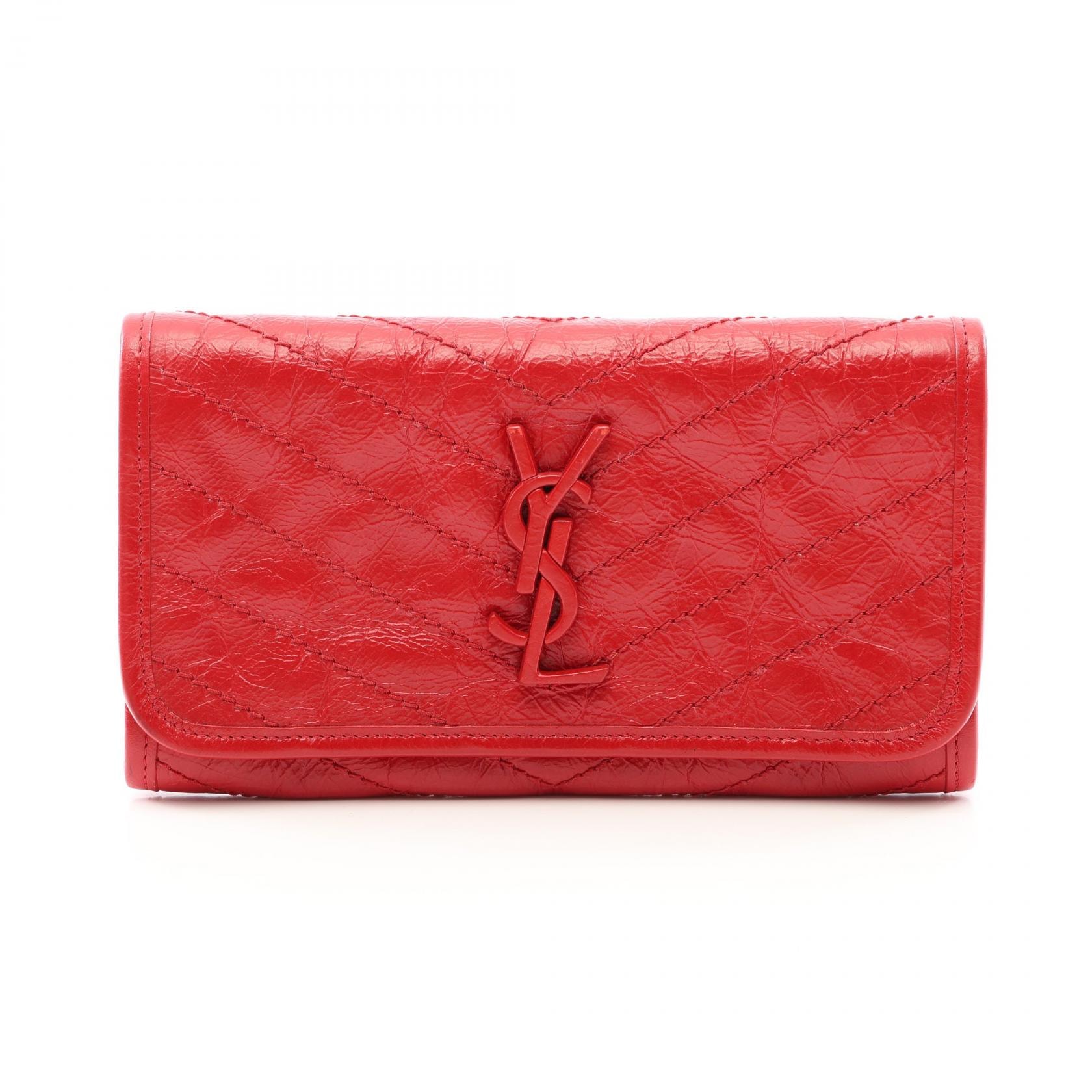 サンローランパリ SAINT LAURENT PARIS ニキ 二つ折り長財布 財布 レザー レディース レッド系 583552 【中古】