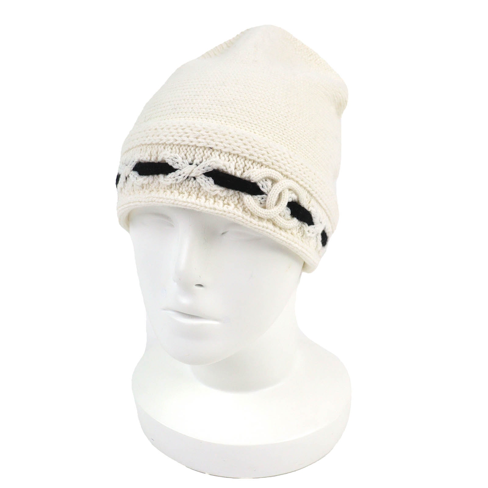 未使用品 シャネル ココマーク ニット帽 ニットキャップ ホワイト AAB112