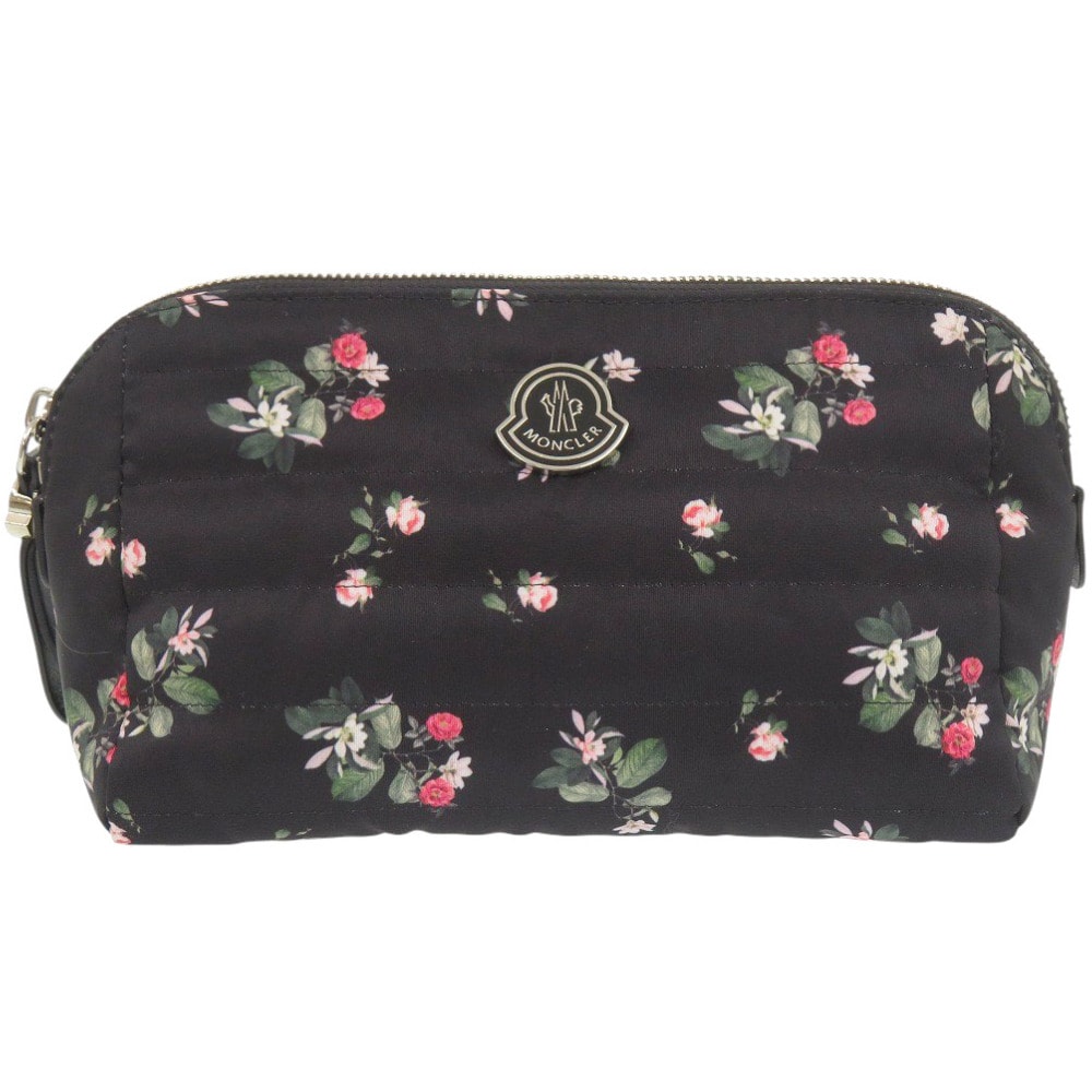 モンクレール 花柄 コスメポーチ ナイロン ブラック