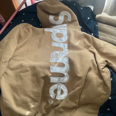 Supreme Satin Applique Hooded Sweatshirt (25FW) "Dark Tan"