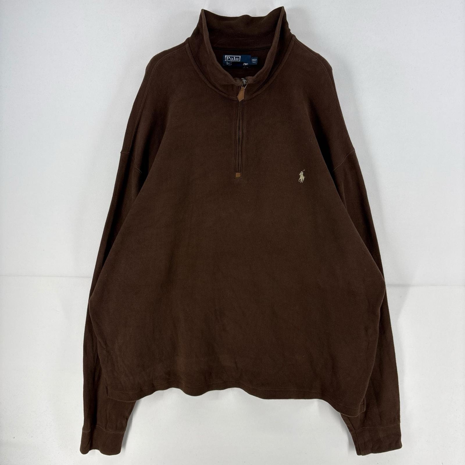 古着 ポロバイラルフローレン Polo by Ralph Lauren スウェット ハーフジップ ロゴ 刺繍 大きいサイズ トレーナー 3XL  ブラウン メンズ
