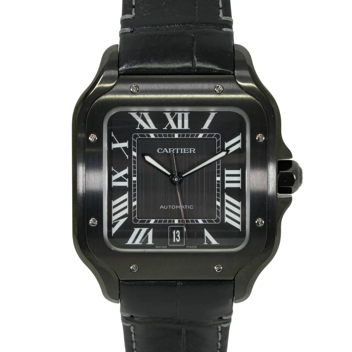 CARTIER カルティエ 腕時計 サントス ドゥ カルティエ LM 黒 (ブラック) ADLC加工STLケース/アリゲーターマット WSSA0039 新品同様【中古】