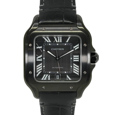 CARTIER カルティエ 腕時計 サントス ドゥ カルティエ LM 黒 (ブラック) ADLC加工STLケース/アリゲーターマット WSSA0039 新品同様【中古】