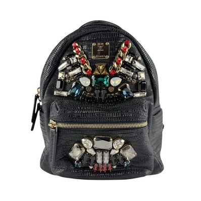 エム シー エム MCM リュック 型押しレザー ブラック/マルチカラー ゴールド レディース【中古】 z9331