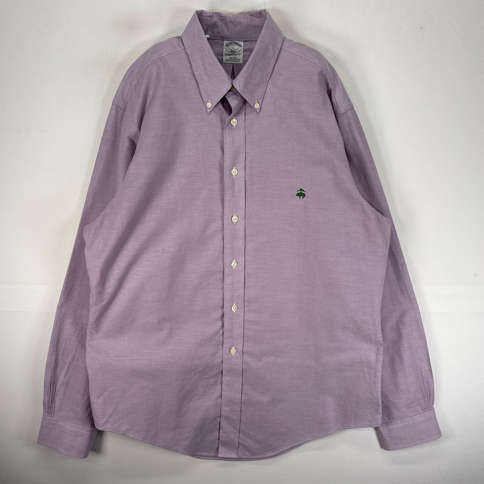 古着 ブルックスブラザーズ Brooks Brothers 長袖シャツ ボタンダウン ワンポイント L  パープル系 無地 メンズ