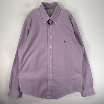 古着 ブルックスブラザーズ Brooks Brothers 長袖シャツ ボタンダウン ワンポイント L パープル系 無地 メンズ