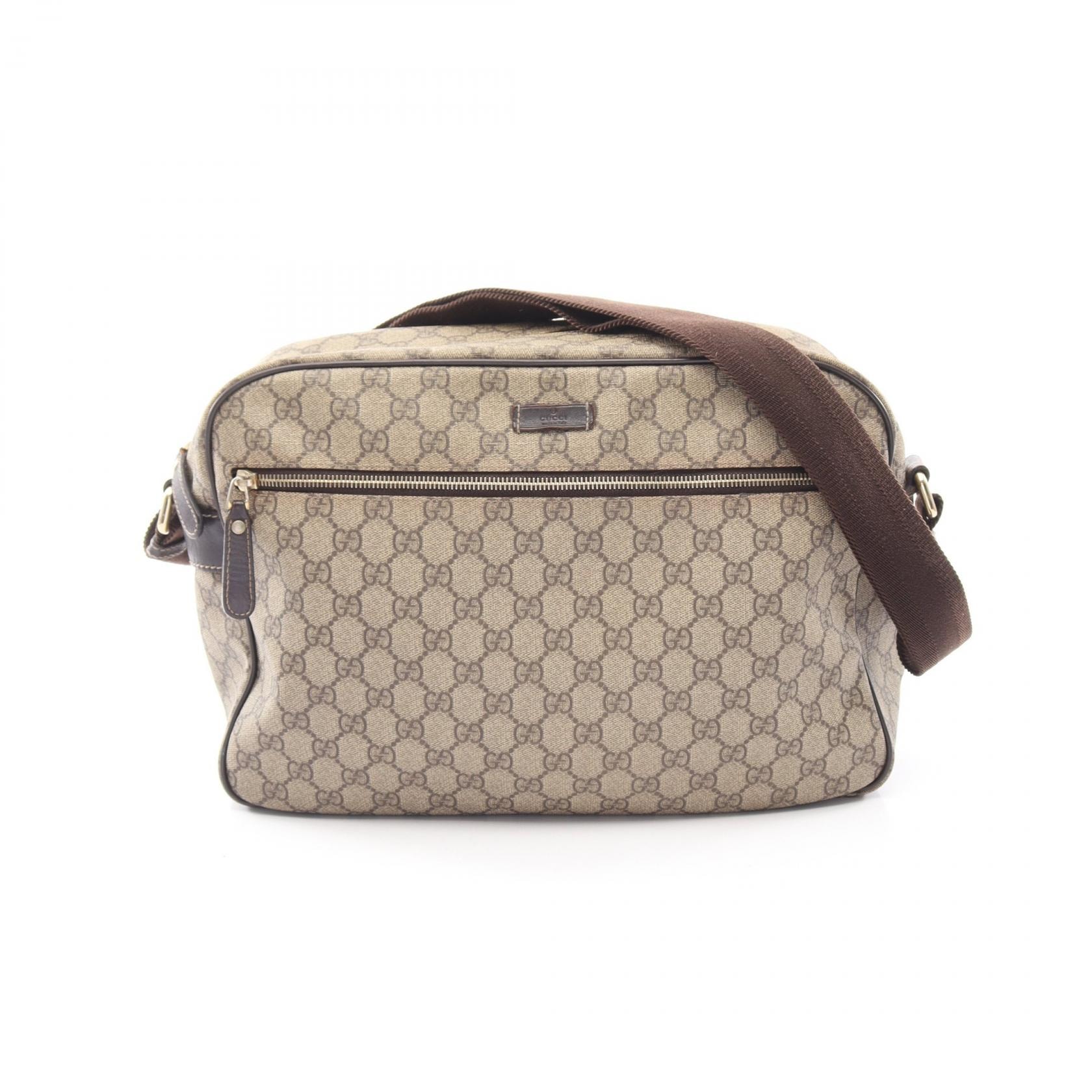 グッチ GUCCI GGスプリーム ショルダーバッグ バッグ PVCコーティングキャンバス レザー メンズ レディース ベージュ系 / ブラウン系 211107 【中古】
