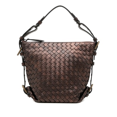 ボッテガヴェネタ イントレチャート ハンドバッグ ショルダーバッグ ブラウン レザー レディース BOTTEGAVENETA 中古