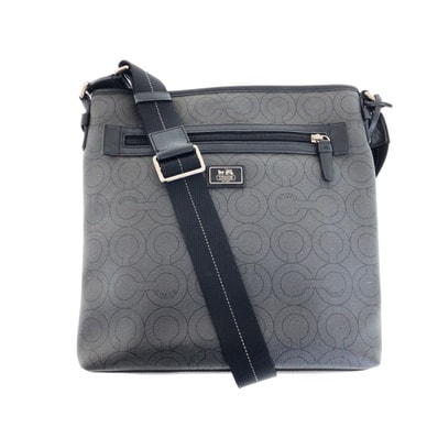 美品 COACH コーチ オプアート グレー ブラック シルバー金具 PVC レザー/ ショルダーバッグ ポシェット 600252 【中古】